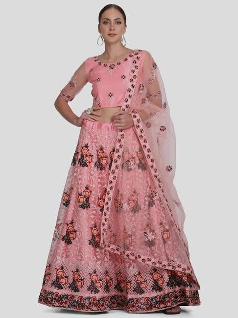 atsevam pink embroidered semi-stitched lehenga choli set with dupatta
