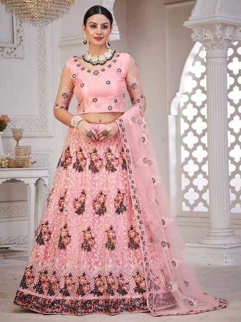 atsevam pink embroidered semi-stitched lehenga choli set with dupatta