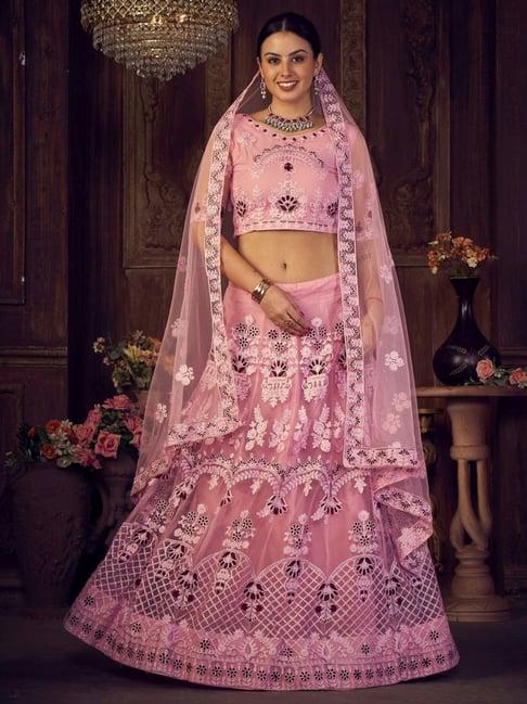 atsevam pink embroidered semi-stitched lehenga choli set with dupatta