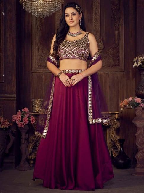 atsevam purple embellished semi-stitched lehenga choli set with dupatta