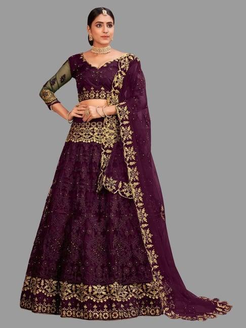 atsevam purple embroidered semi-stitched lehenga choli set with dupatta