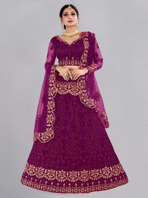 atsevam purple embroidered semi-stitched lehenga choli set with dupatta