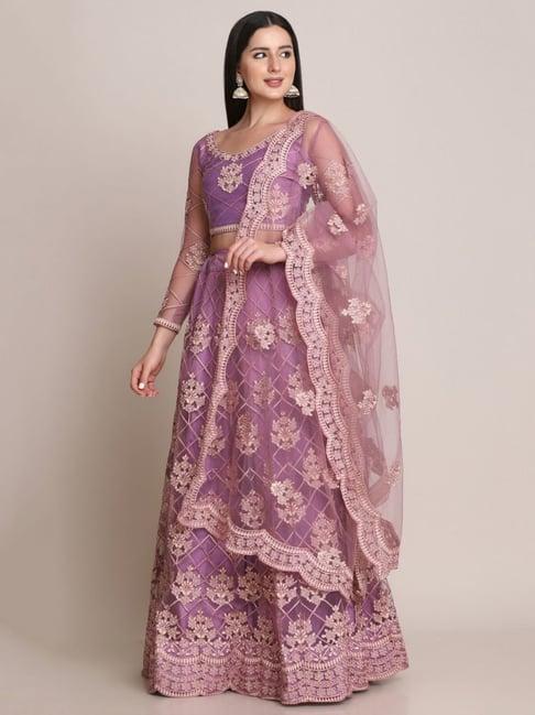 atsevam purple embroidered semi-stitched lehenga choli set with dupatta