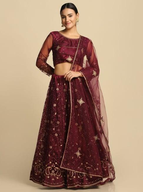 atsevam purple embroidered semi-stitched lehenga choli set with dupatta