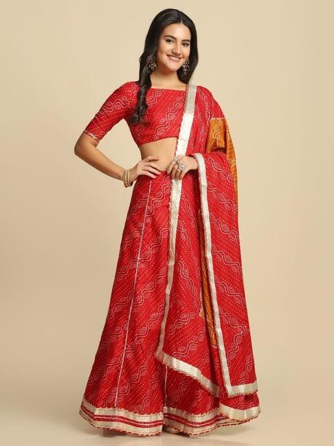 atsevam red embroidered semi-stitched lehenga choli set with dupatta