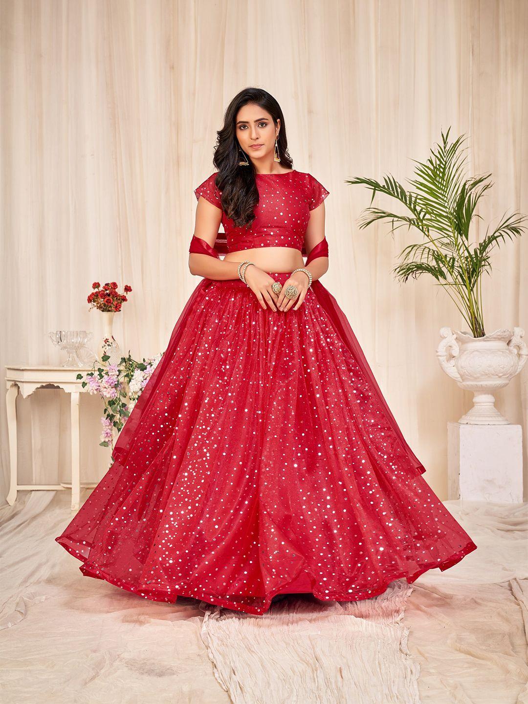 atsevam women red & gold embellished semi-stitched lehenga & unstitched blouse & dupatta