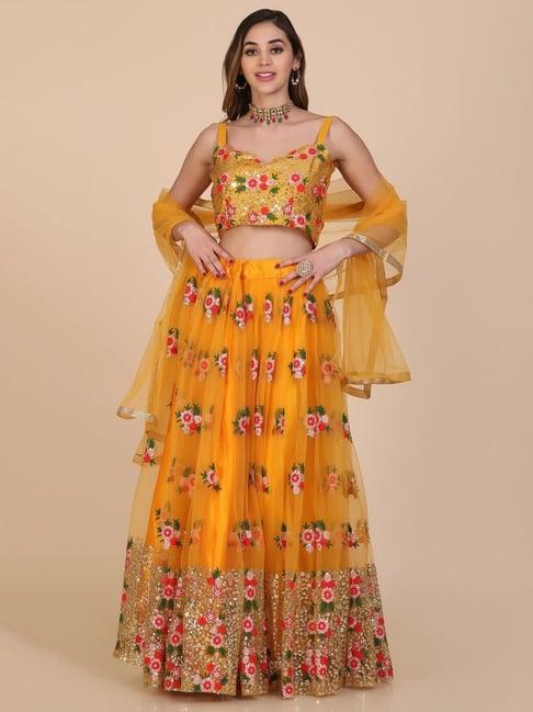 atsevam yellow embroidered semi-stitched lehenga choli set with dupatta