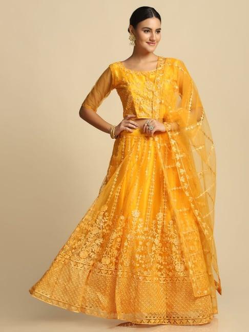 atsevam yellow embroidered semi-stitched lehenga choli set with dupatta