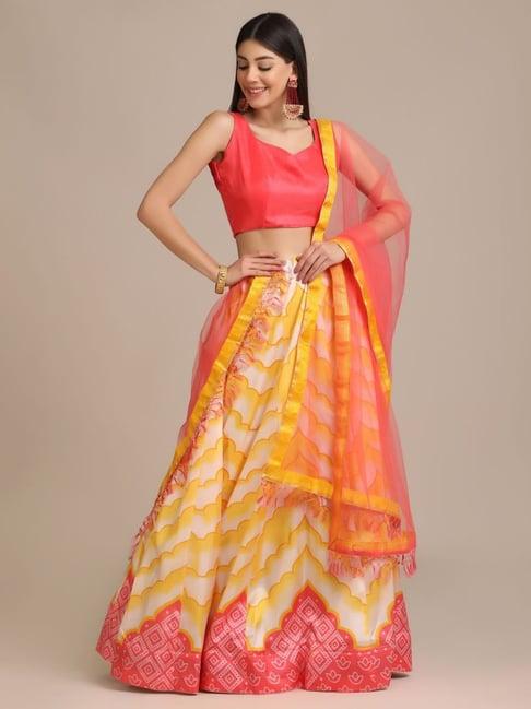 atsevam yellow printed semi-stitched lehenga choli set with dupatta