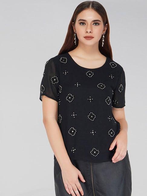 attic salt black embellished top