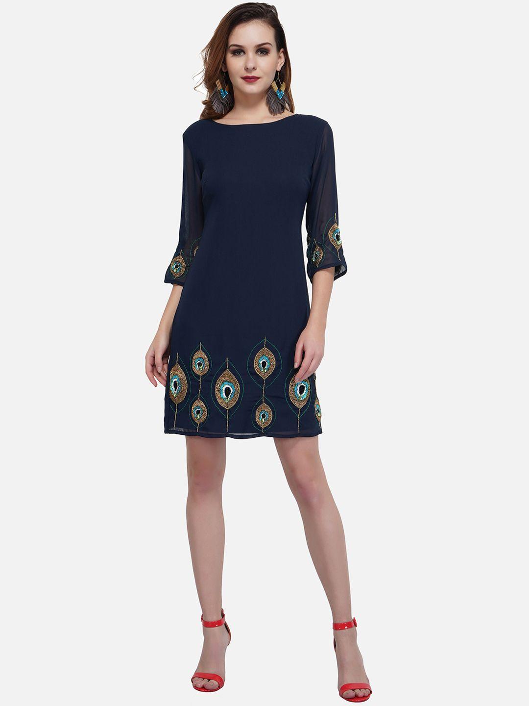 attic salt black ethnic motifs georgette a-line dress