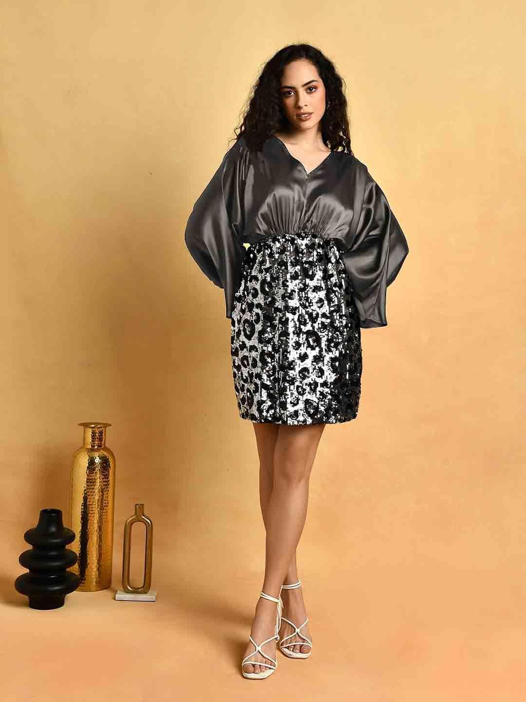 attic salt embellished kimono sleeves sheath dress