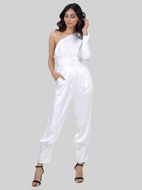 attic salt white one shoulder jumpsuit