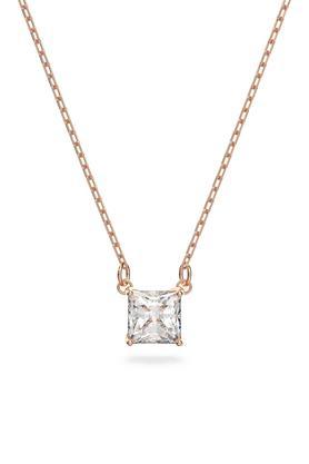 attract necklace square cut white rose gold-tone plated