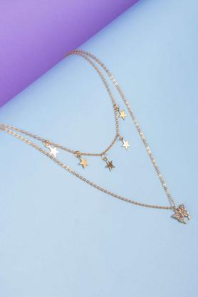 attractive 2 layered chain necklace with fashionable stars and butterfly pendants