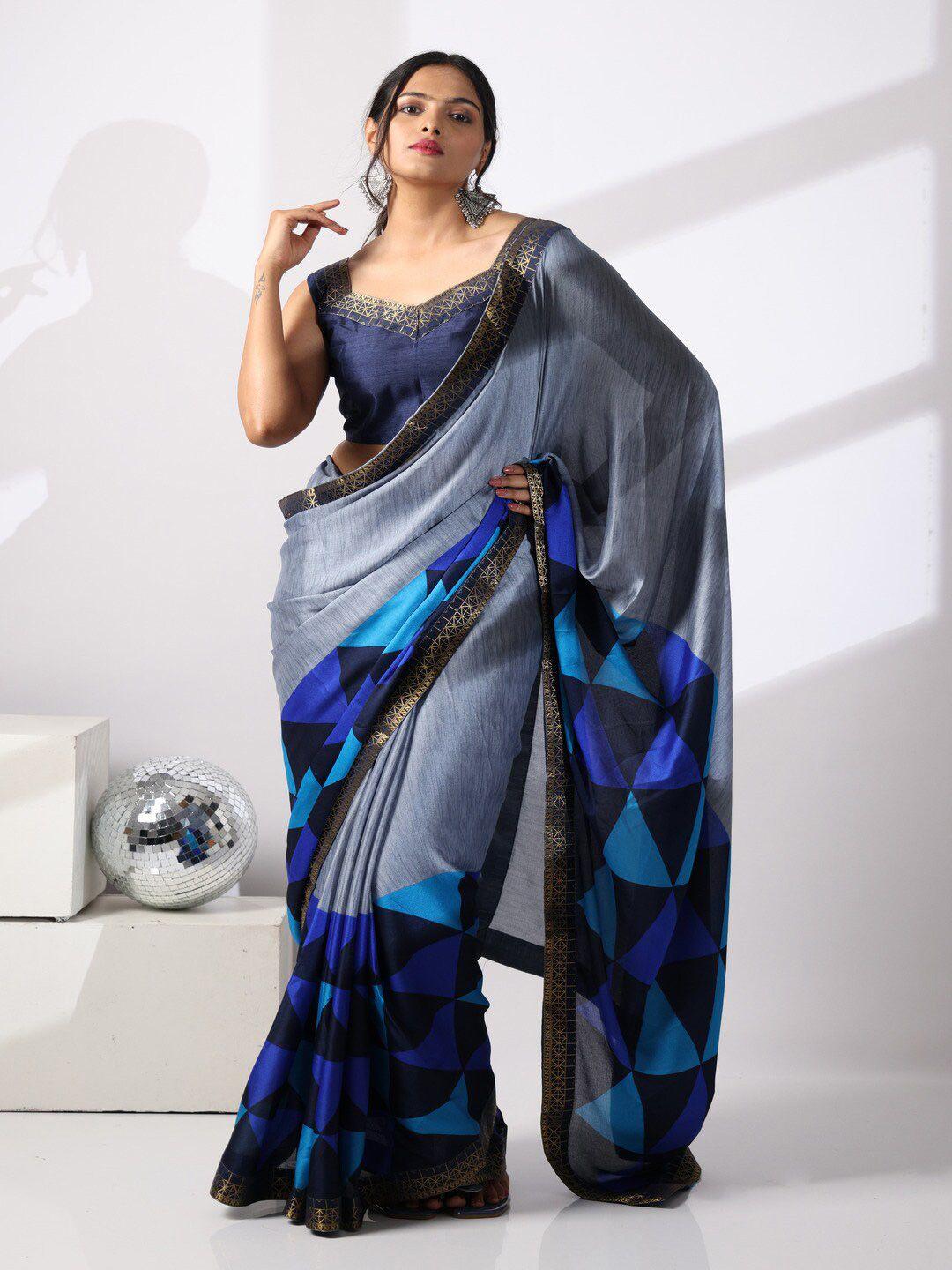 atulyam tex world geometric printed poly georgette saree with zari border