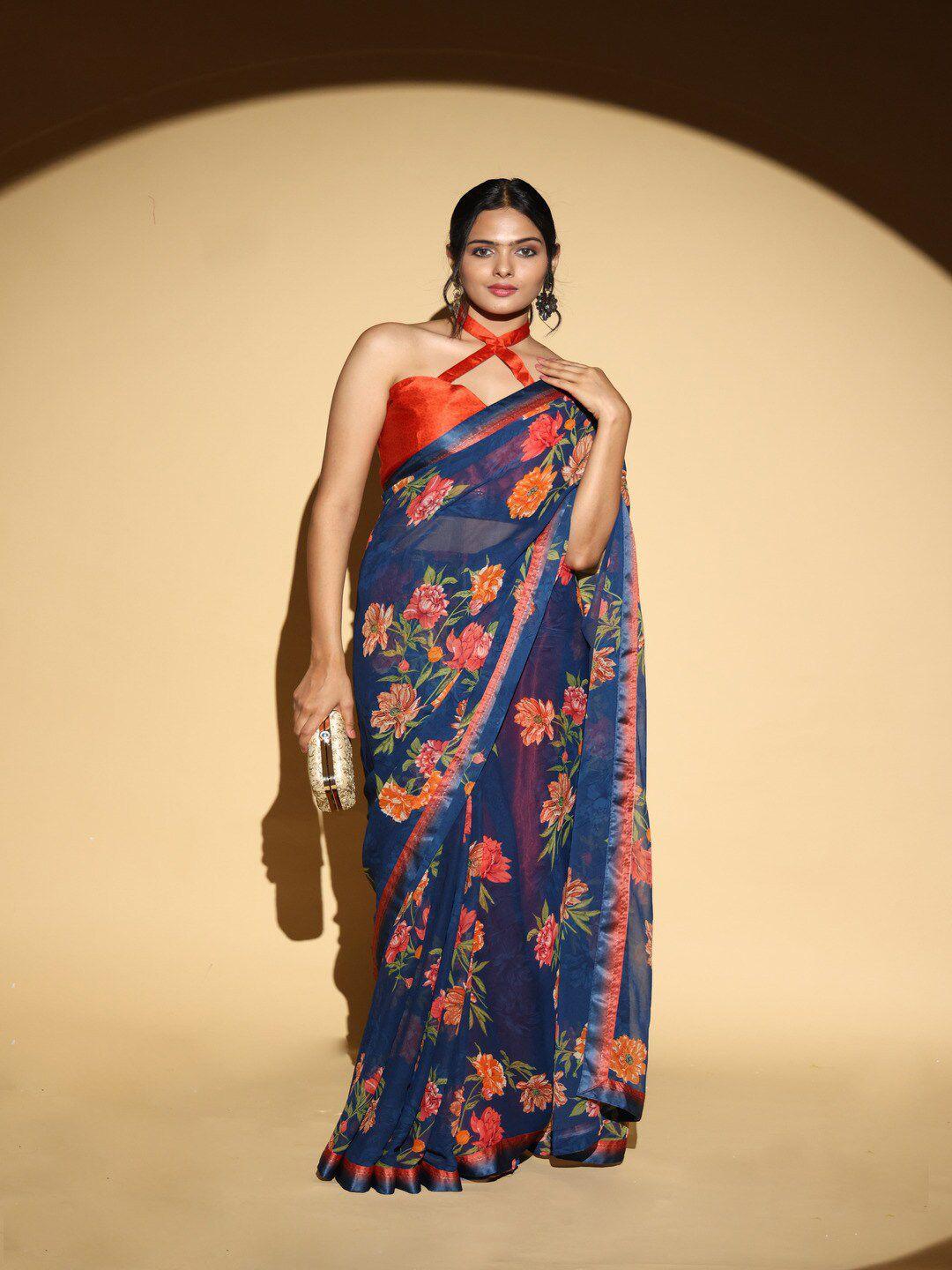 atulyam tex world floral printed poly georgette saree