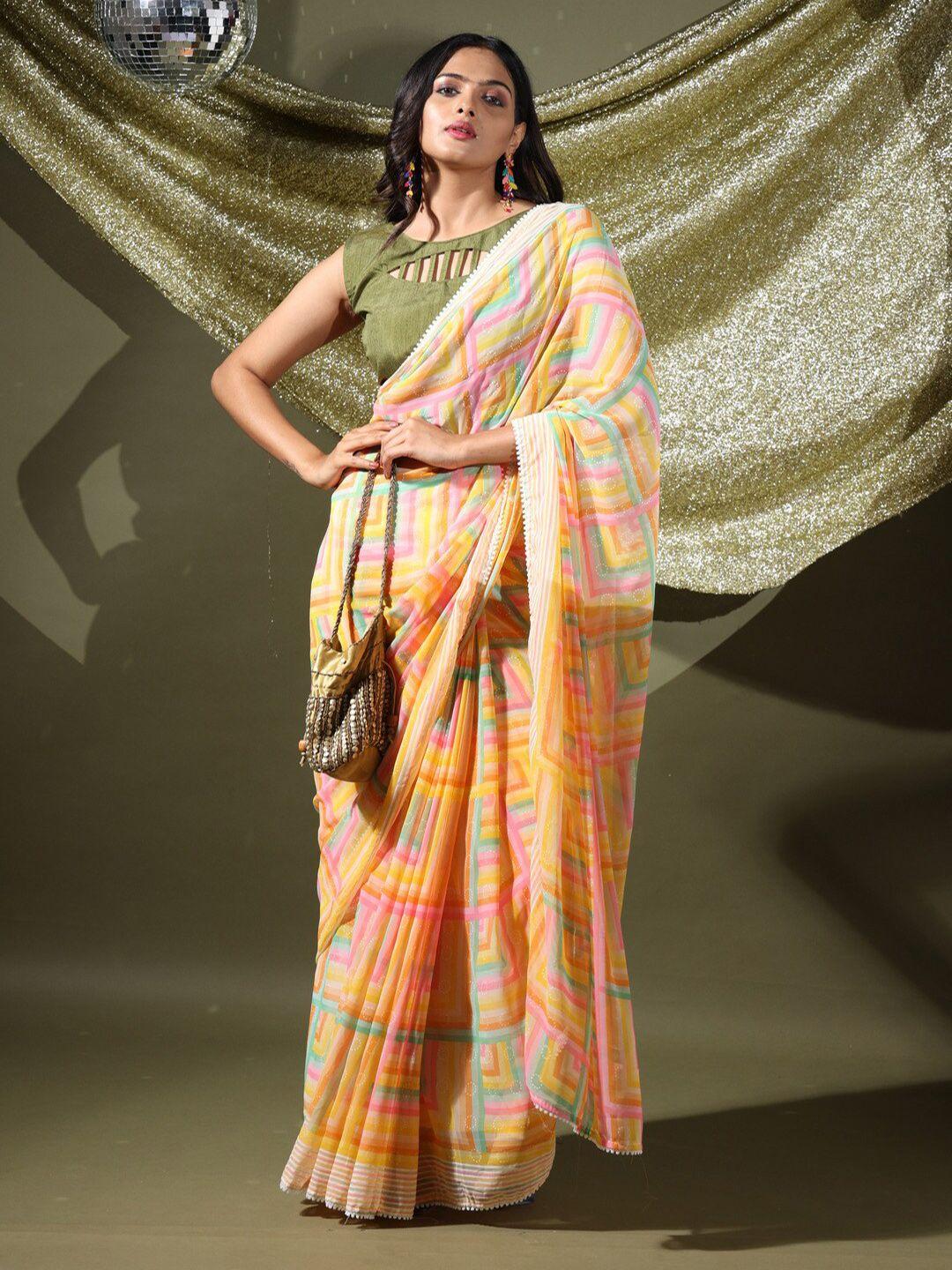 atulyam tex world geometric printed poly georgette saree