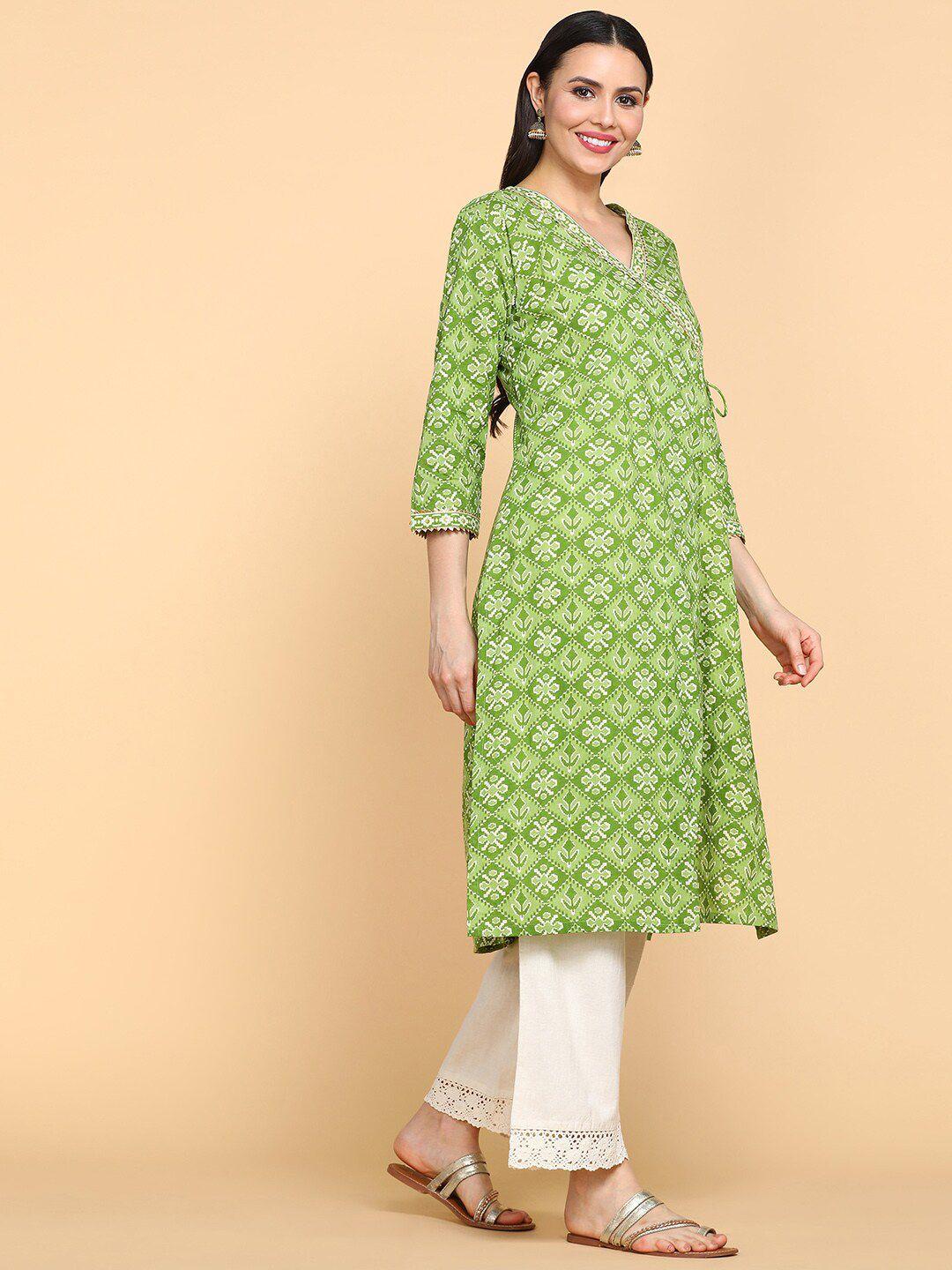 aturabi ethnic motifs printed angarkha sequinned pure cotton kurta