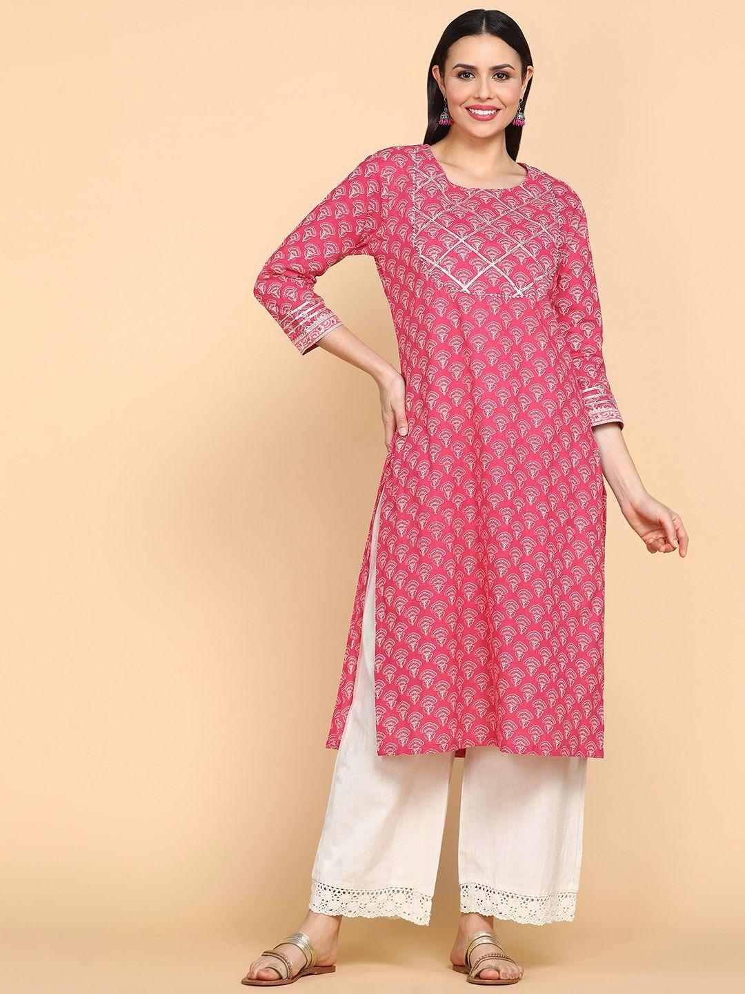 aturabi ethnic motifs printed gotta patti cotton kurta