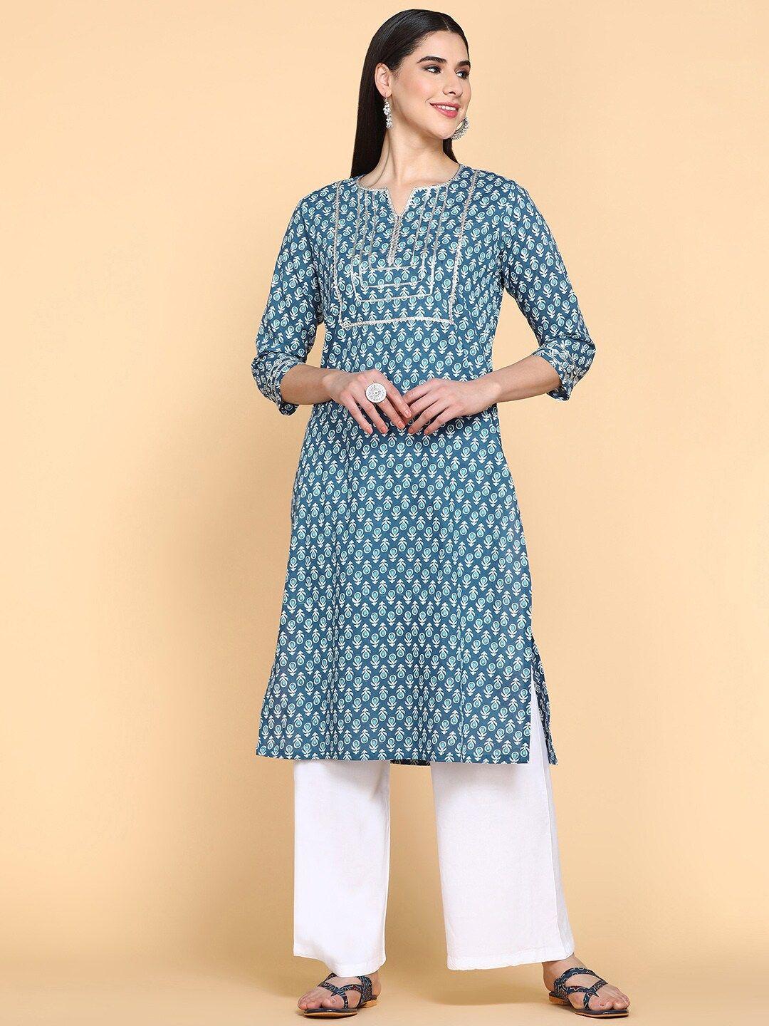 aturabi ethnic motifs printed gotta patti straight pure cotton kurta