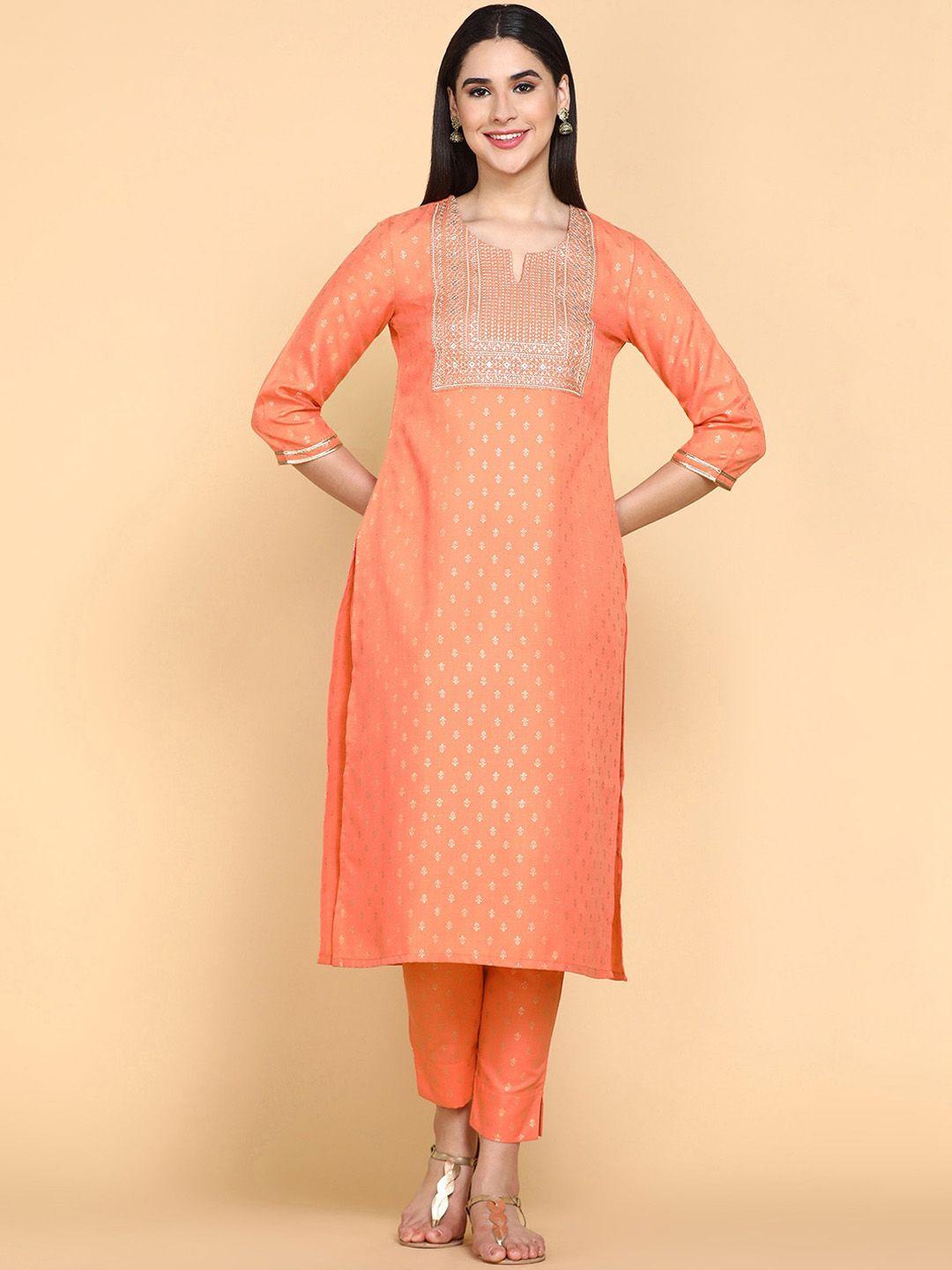 aturabi ethnic motifs printed sequinned detailed pure cotton straight kurta with trousers