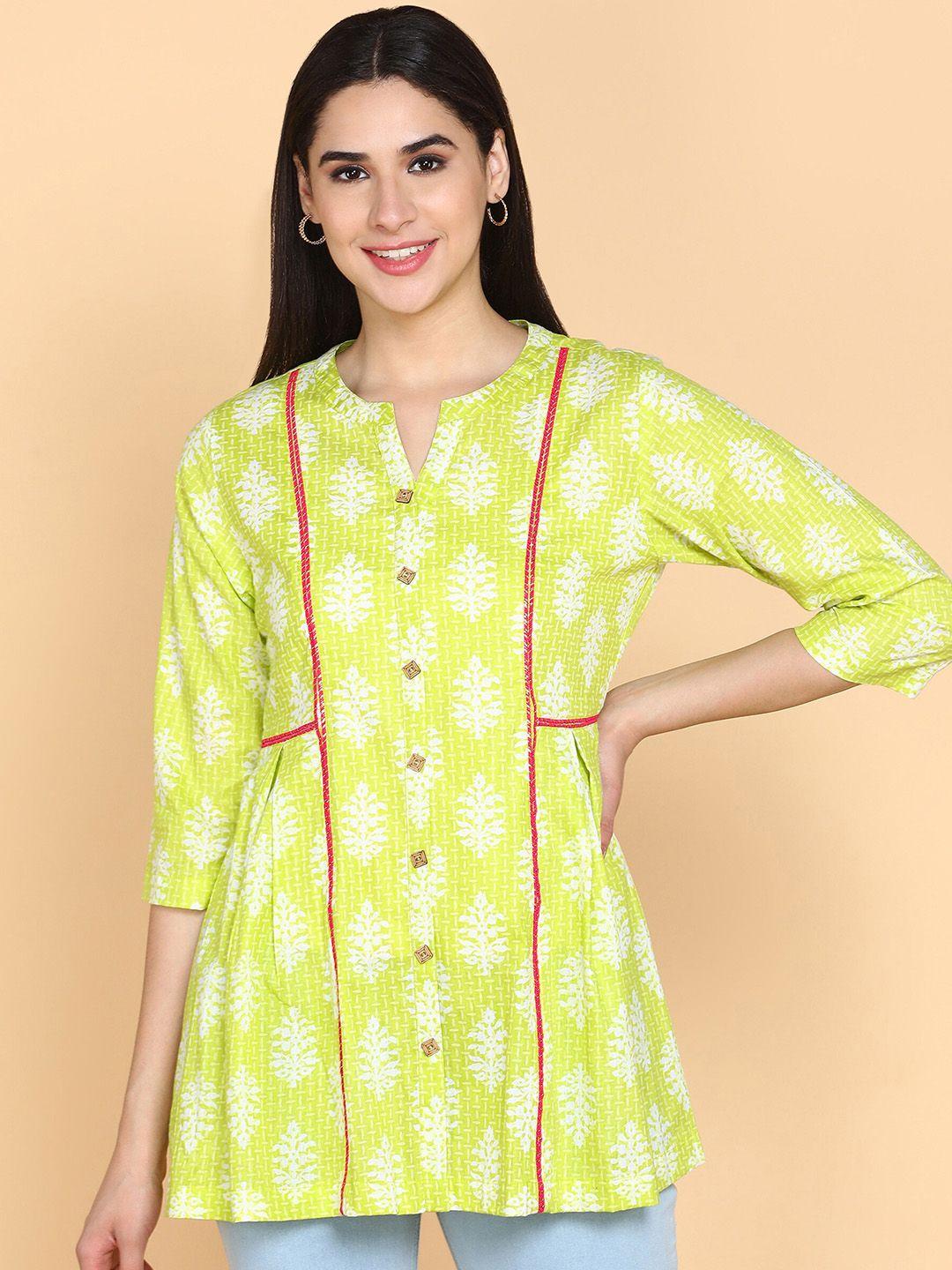 aturabi floral printed v-neck pure cotton panelled a-line kurti