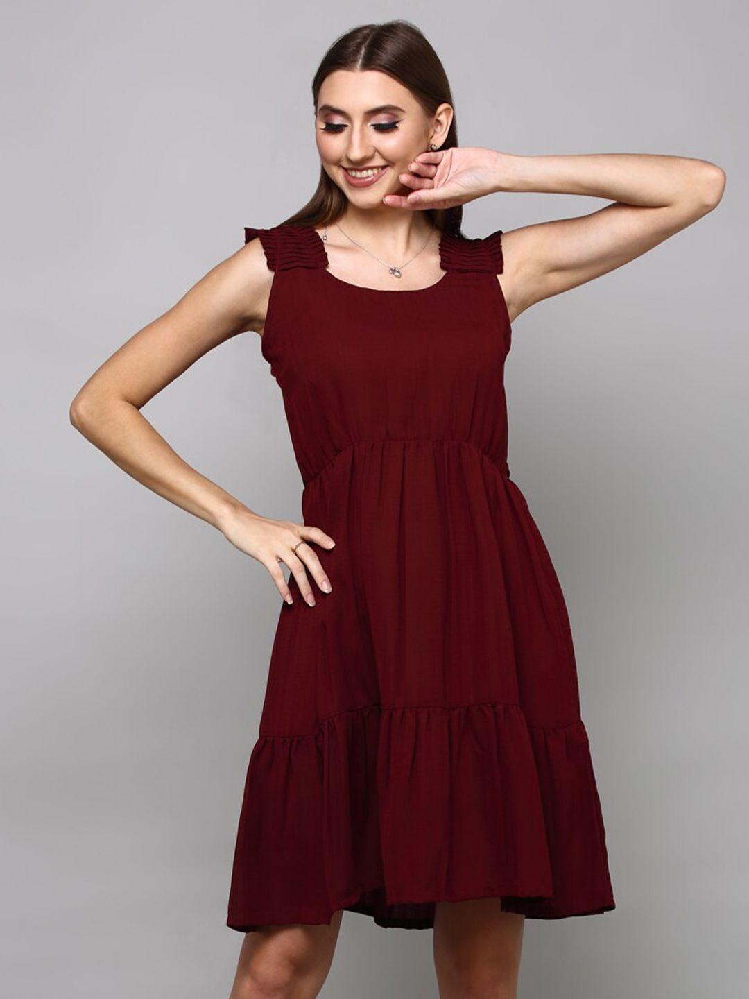 aturabi maroon solid fit & flare dress