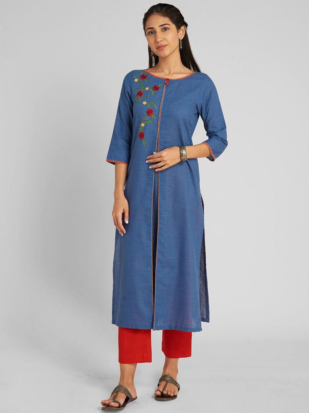 aturabi women blue embroidered thread work kurta