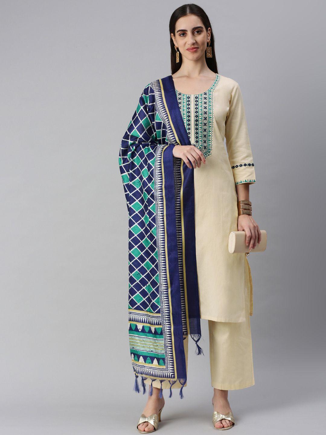 aturabi women embroidered sequinned pure cotton kurta with trousers & with dupatta