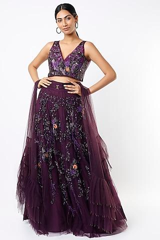 aubergine embellished lehenga set