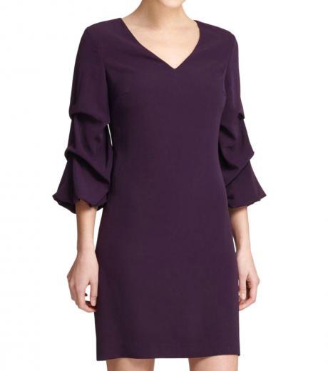 aubergine v-neck ruched-sleeve dress