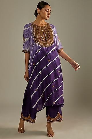 aubergine-violet embroidered kurta set