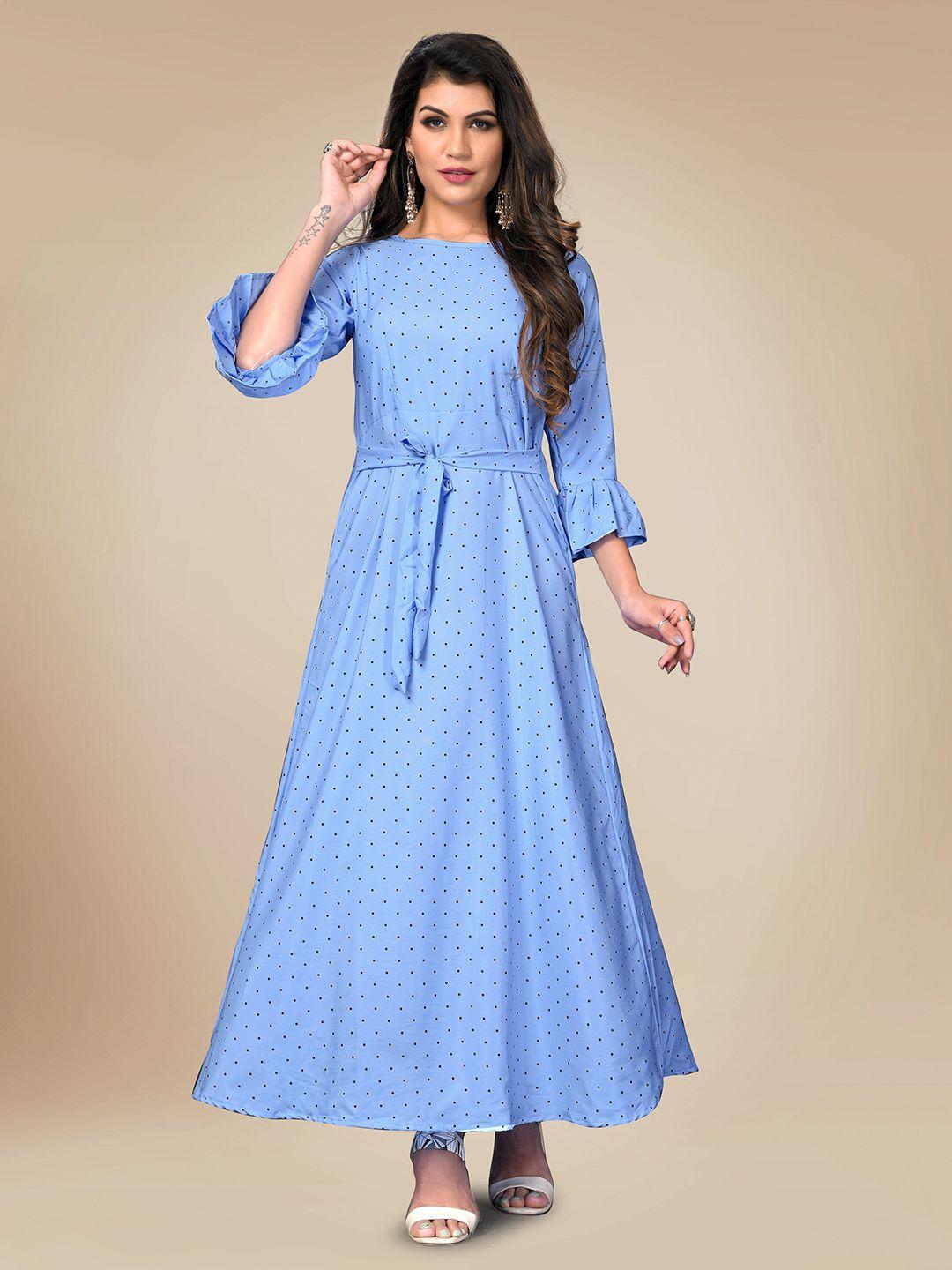aucreations printed blue crepe maxi dress