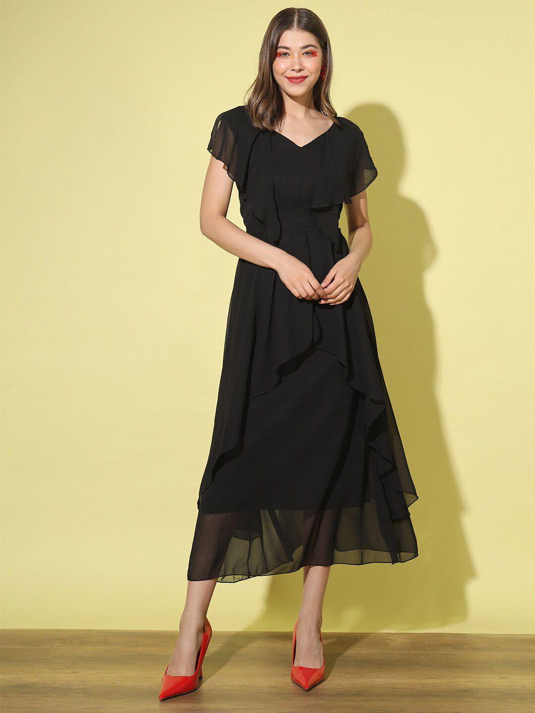 aucreations v-neck flared sleeves georgette flared maxi dress