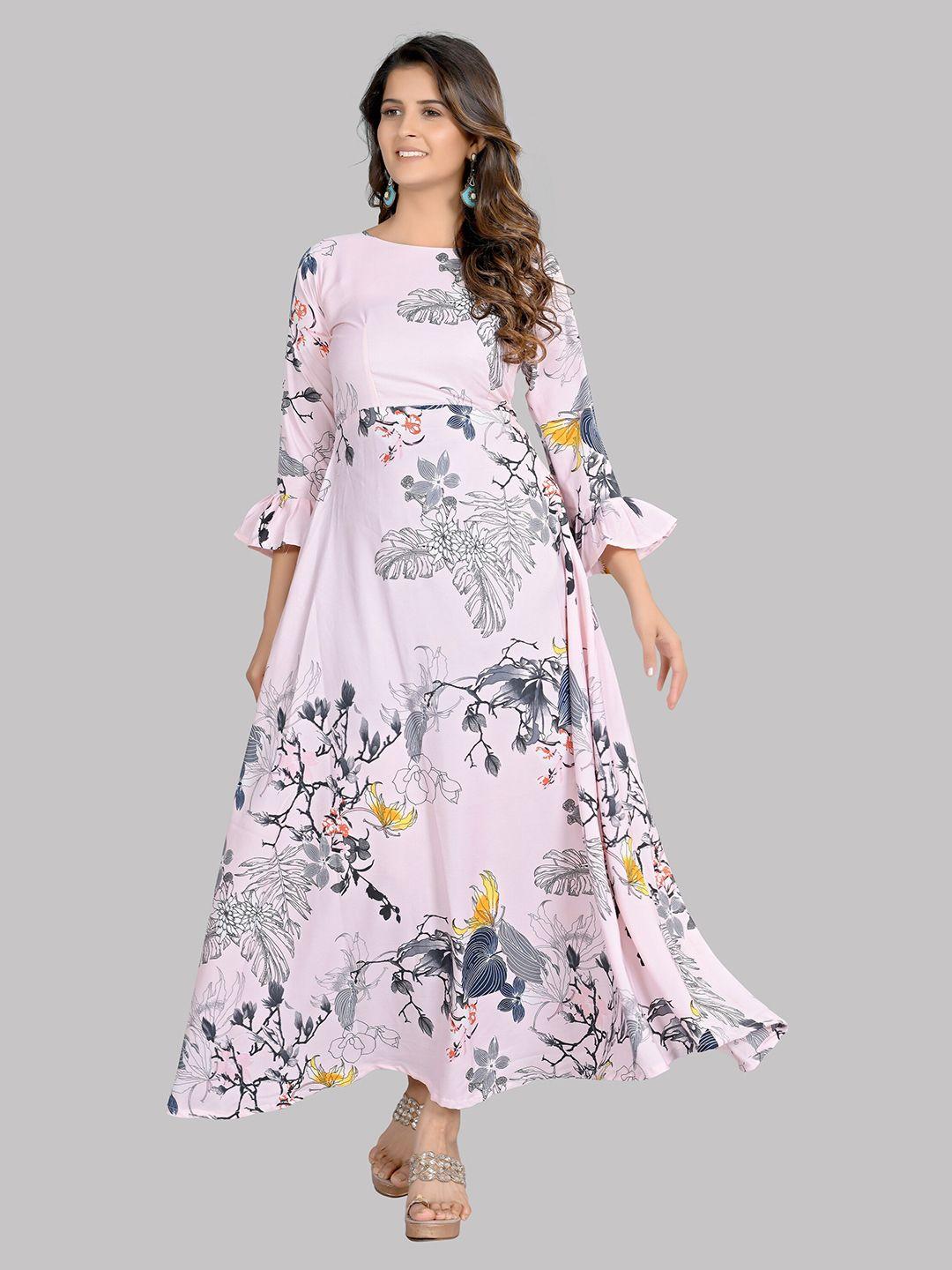 aucreations women pink & grey floral crepe maxi dress