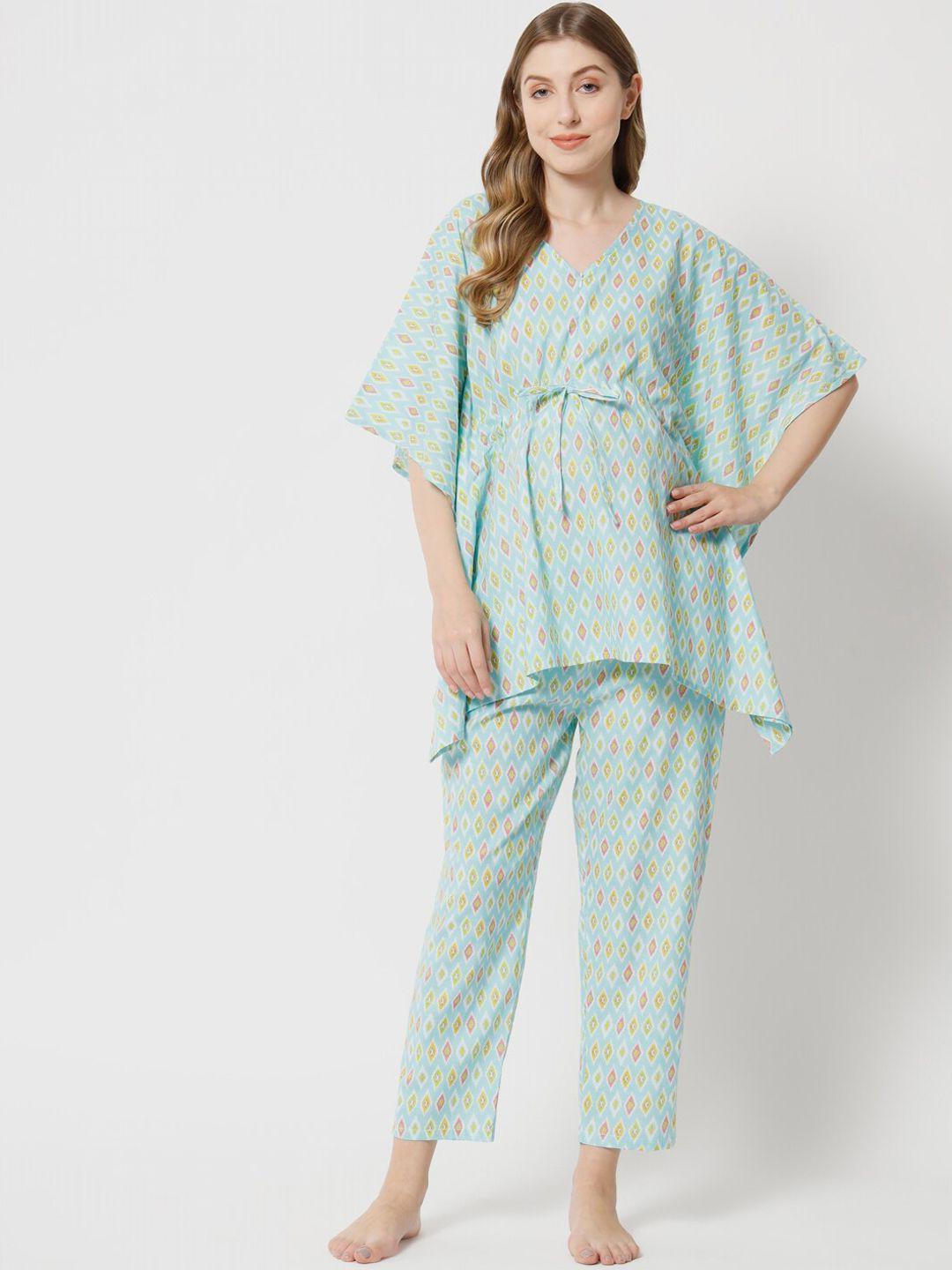aujjessa ethnic motifs printed pure cotton maternity kaftan night suit