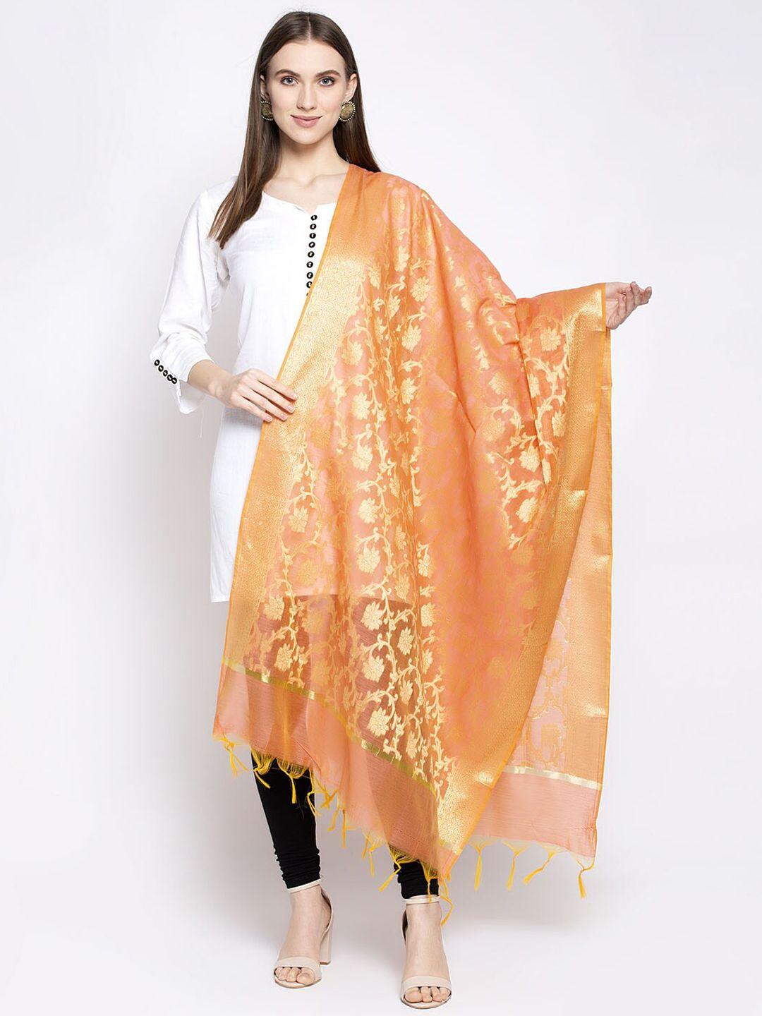 aujjessa peach-coloured & gold-toned ethnic motifs woven design dupatta