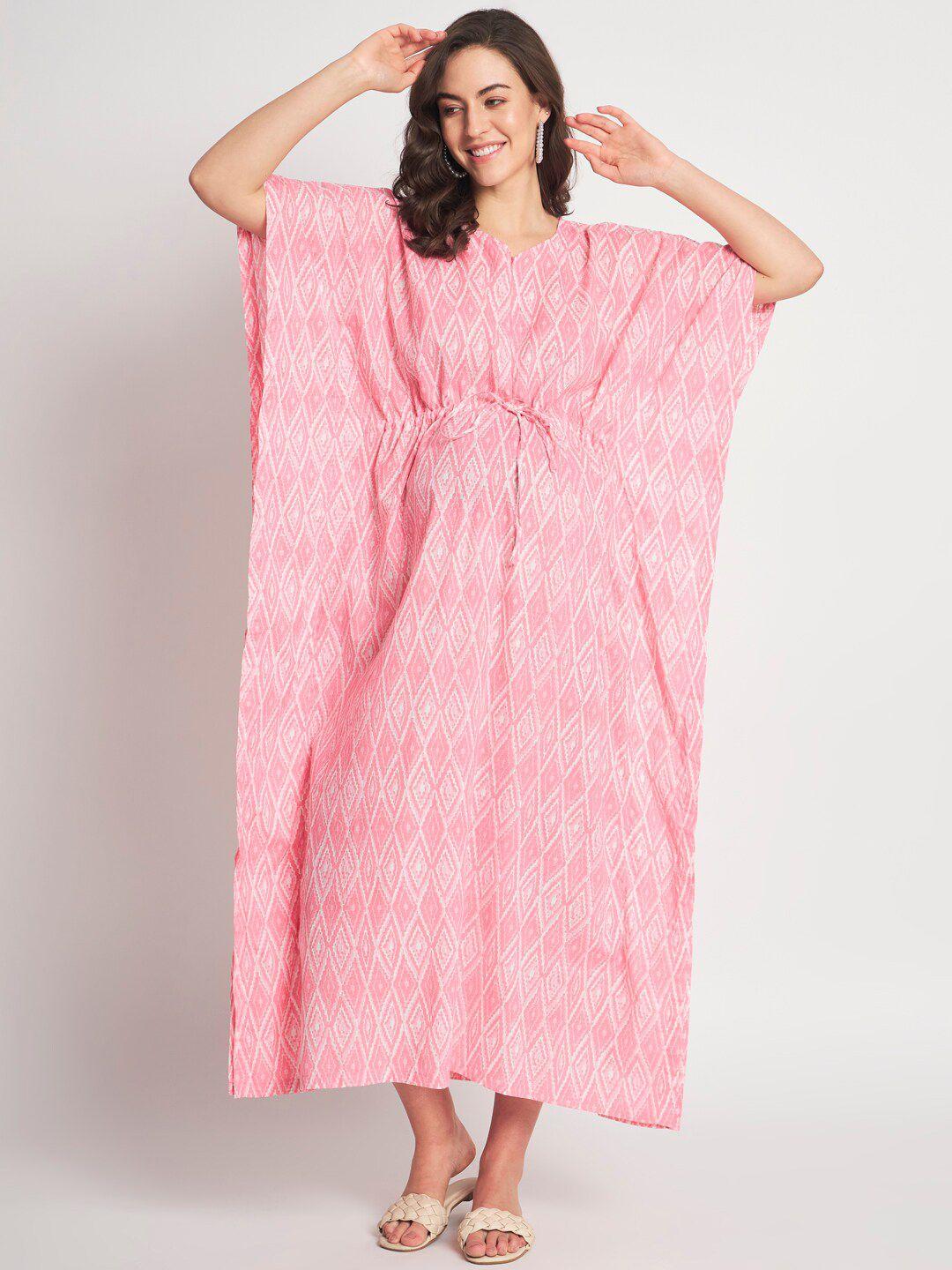 aujjessa pink print flared sleeve maternity kaftan midi dress