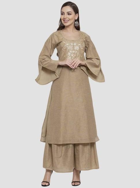 aujjessa beige embroidered kurta sharara set