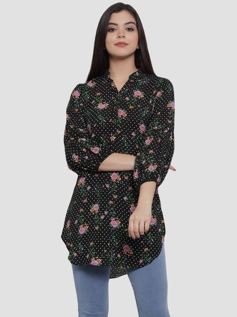 aujjessa black floral print tunic