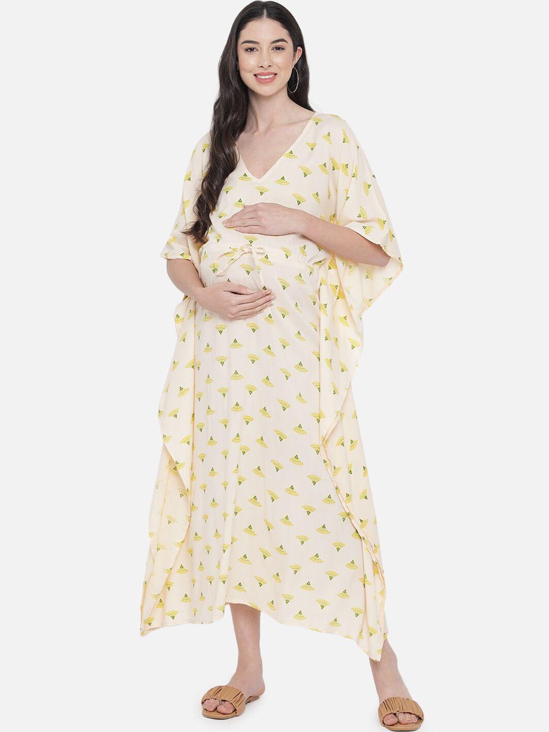 aujjessa cream-coloured floral maternity kaftan midi dress