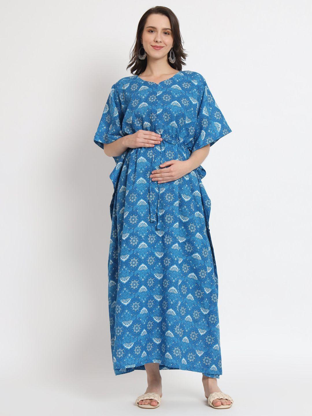 aujjessa ethnic motif print flared sleeve maternity kaftan maxi dress