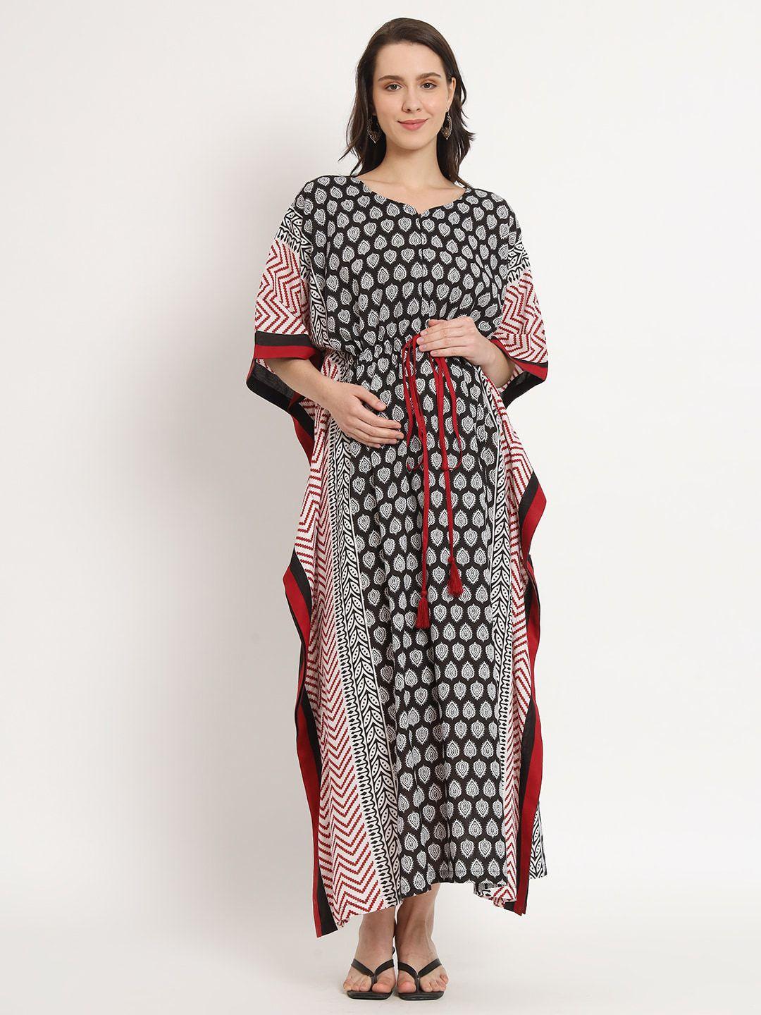 aujjessa ethnic motifs printed flared sleeve maternity kaftan maxi dress