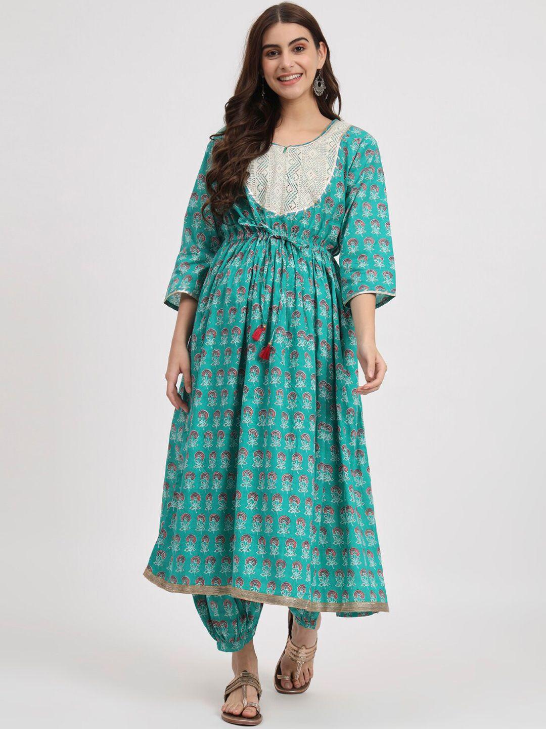 aujjessa ethnic motifs printed maternity &  feeding pure cotton a-line kurta with salwar