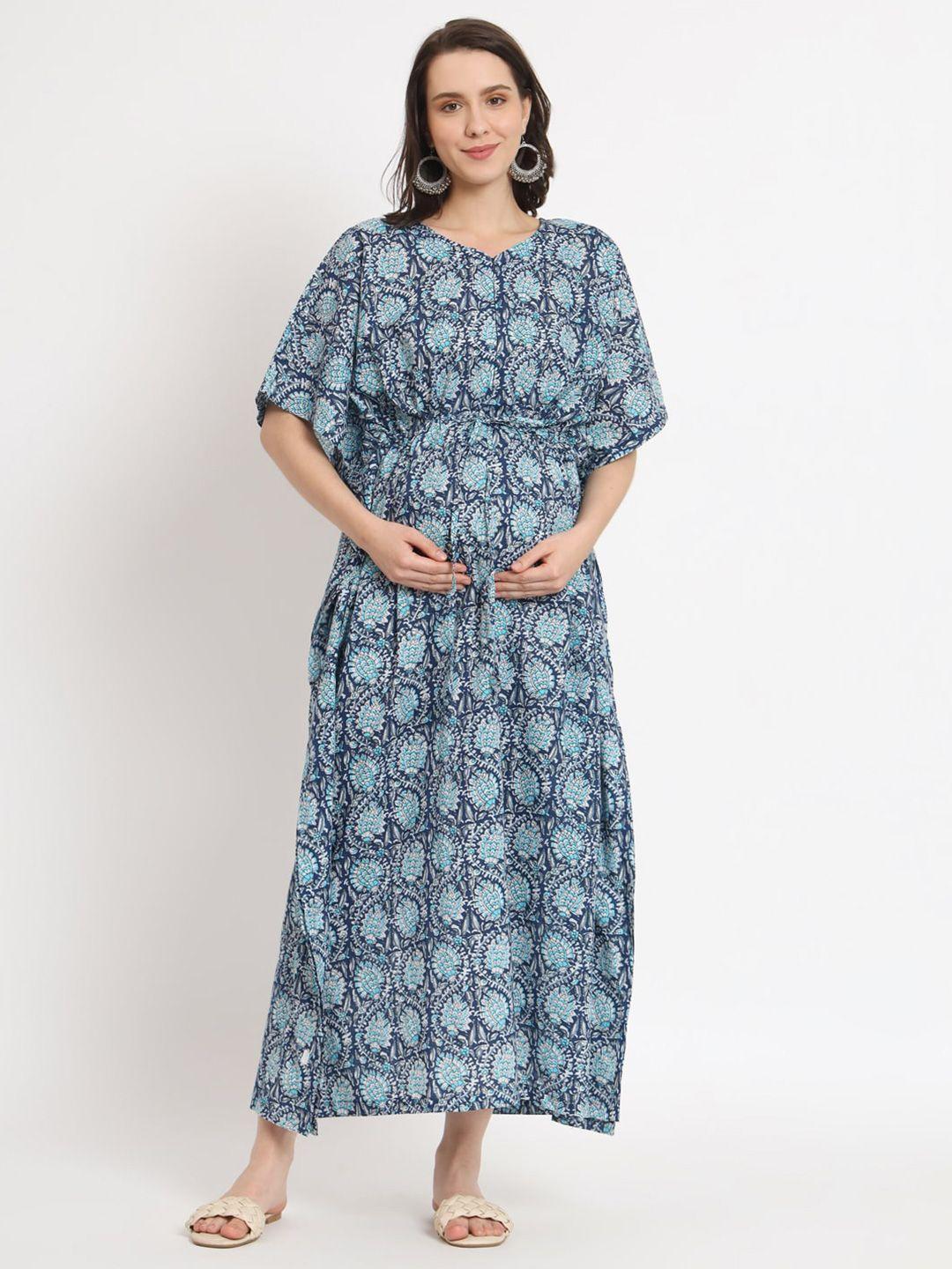 aujjessa ethnic motifs printed maternity kaftan cotton dress