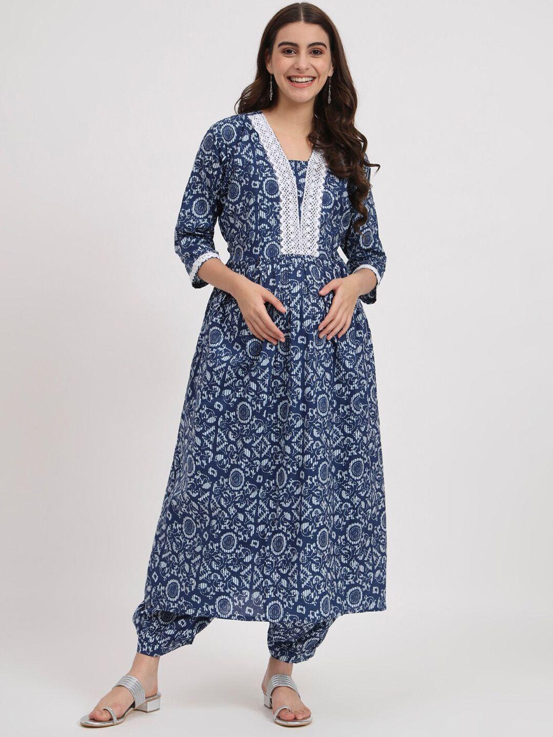 aujjessa ethnic motifs printed pure cotton maternity a-line kurta with salwar