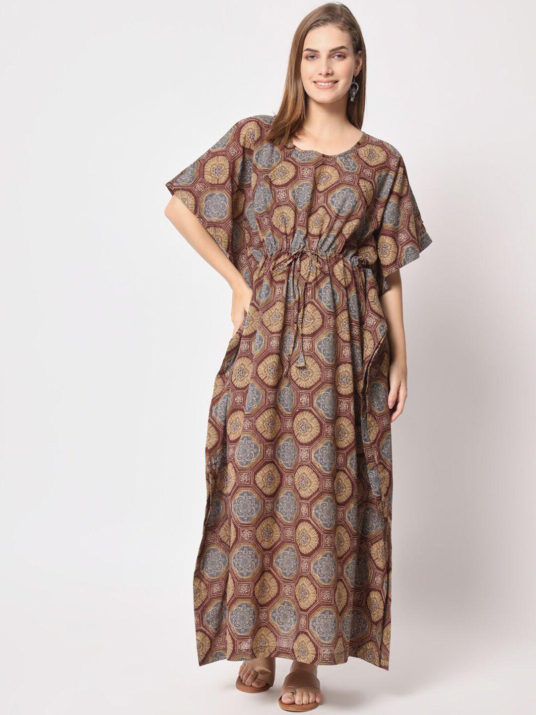 aujjessa ethnic motifs tie-up maternity front feeding zipper pure cotton kaftan dress