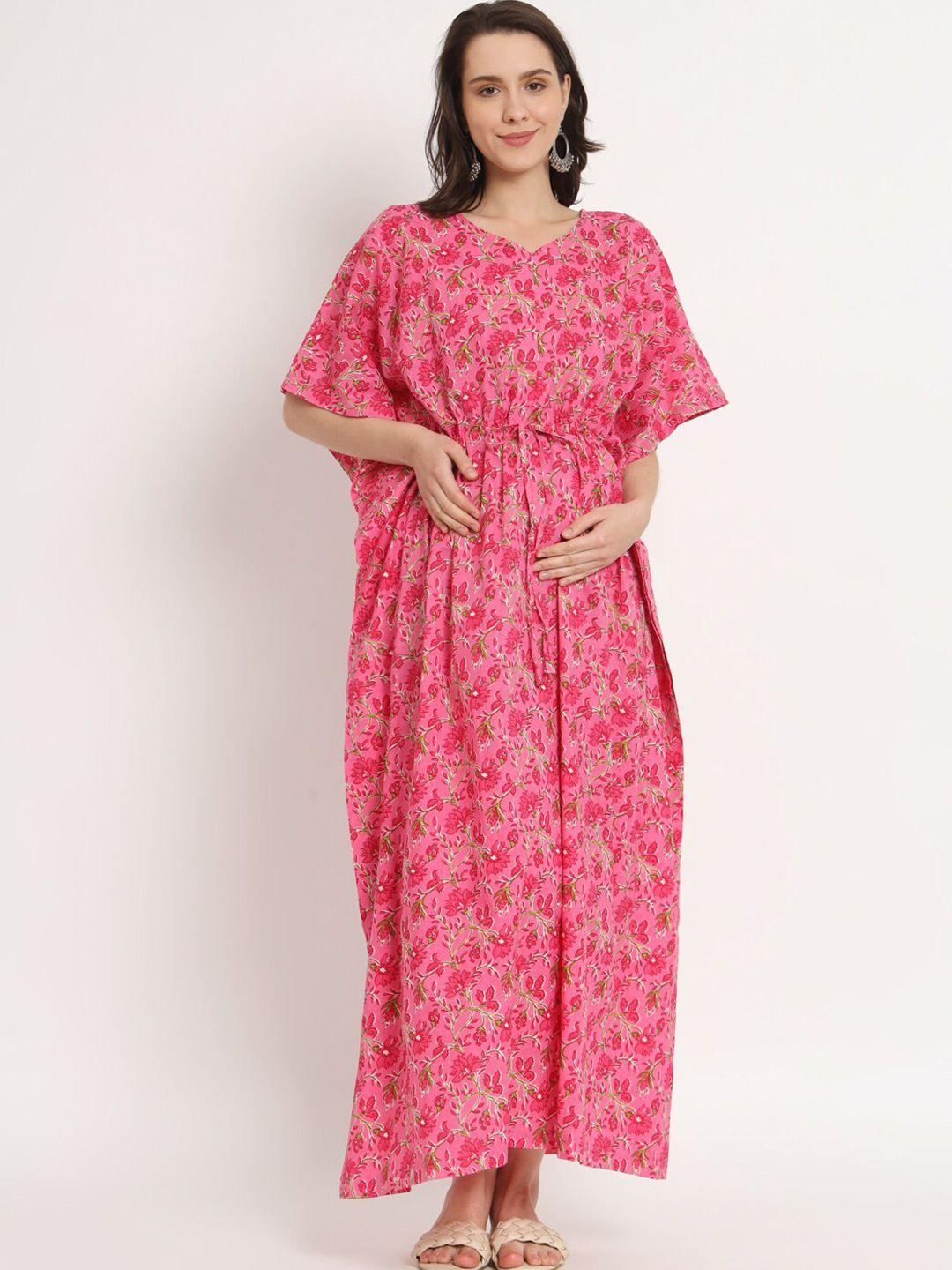 aujjessa floral printed cotton maternity kaftan maxi dress