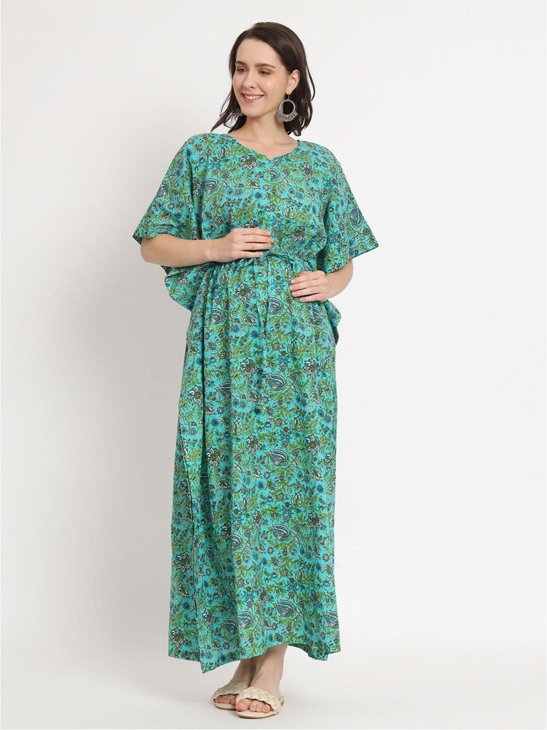 aujjessa floral printed extended sleeves pure cotton maternity kaftan maxi dress